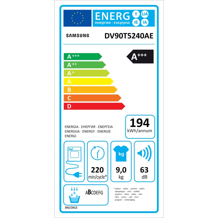 Refurbished Samsung Series 5 Plus DV90T5240AE Freestanding Heat Pump 9KG Tumble Dryer White