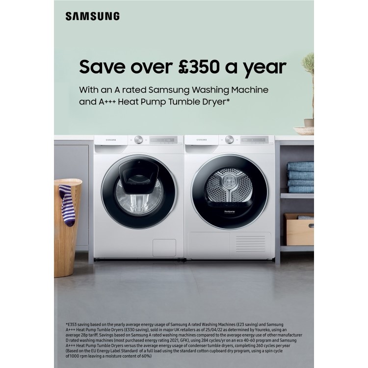 Refurbished Samsung Series 5 Plus DV90T5240AE Freestanding Heat Pump 9KG Tumble Dryer White