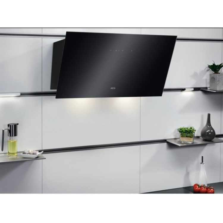 AEG 6000 Series 90cm Angled Cooker Hood with Hob2Hood - Black
