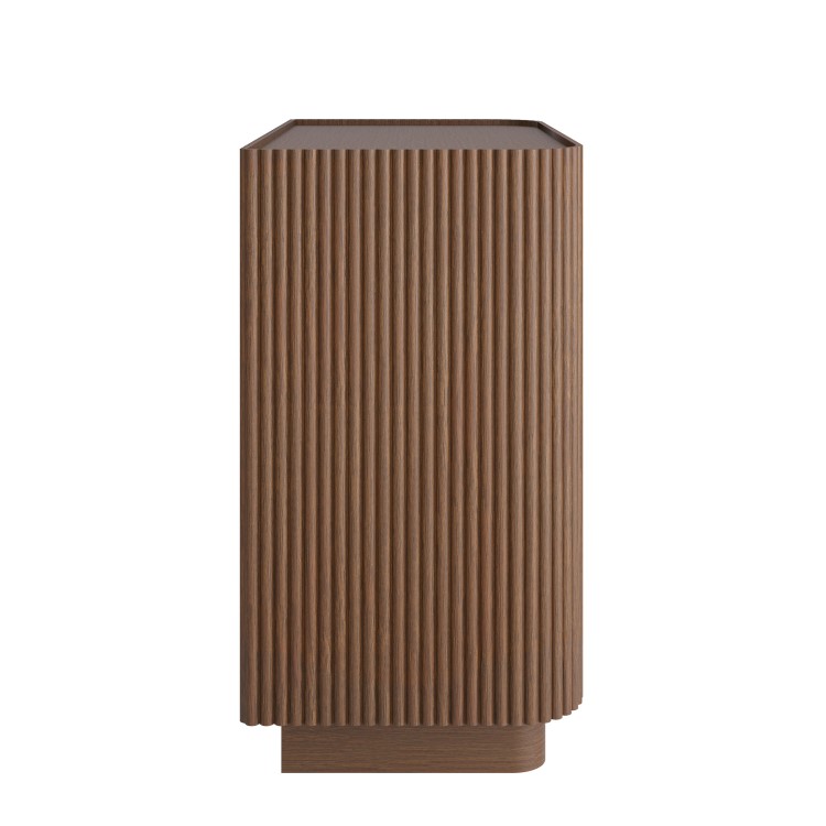 Walnut Ribbed 3 Drawer Chest of Drawers - Fully Assembled - Drew