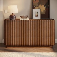 Walnut Ribbed 6 Drawer Wide Chest of Drawers - Fully Assembled - Drew