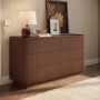Walnut Ribbed 6 Drawer Wide Chest of Drawers - Fully Assembled - Drew