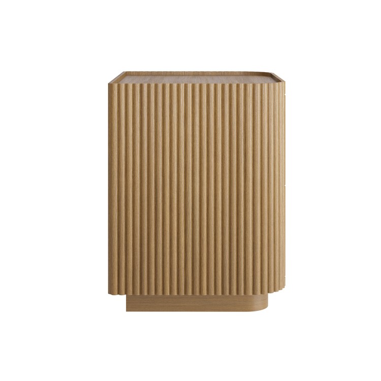 Natural Oak Ribbed 2 Drawer Bedside Table - Fully Assembled - Drew