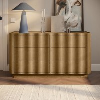 Natural Oak Ribbed 6 Drawer Large Chest of Drawers - Fully Assembled - Drew