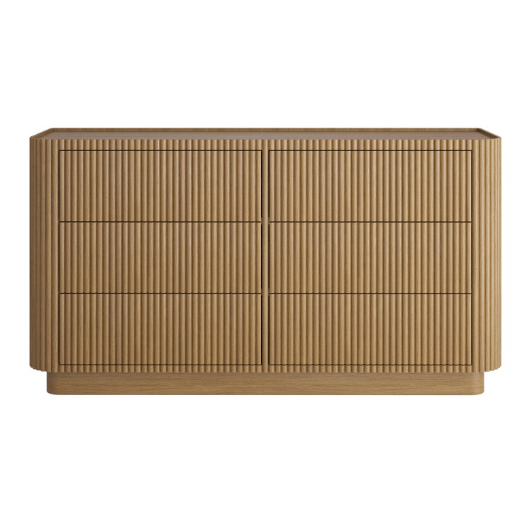 Natural Oak Ribbed 6 Drawer Large Chest of Drawers - Fully Assembled - Drew