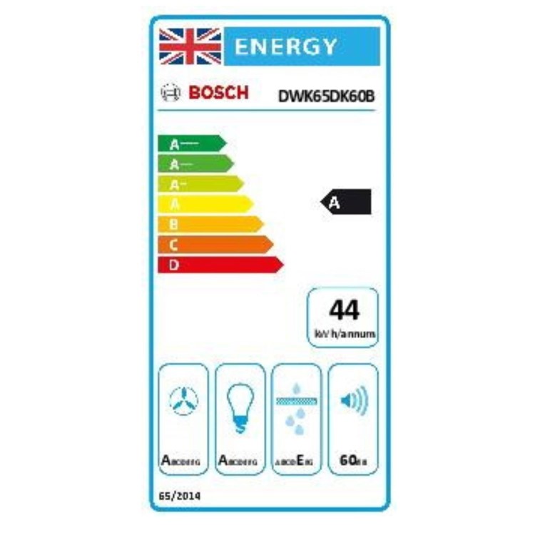 Refurbished Bosch Series 2 DWK65DK60B 60cm Angled Chimney Cooker Hood Black