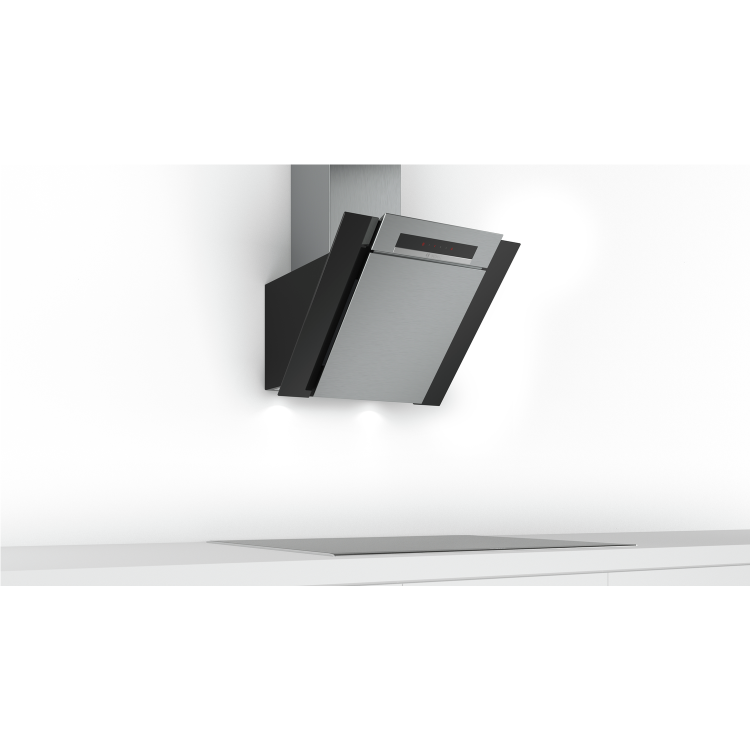 Bosch DWK67BM60B Serie 4 Touch Control 60cm Angled Cooker Hood - Stainless Steel And Black Glass