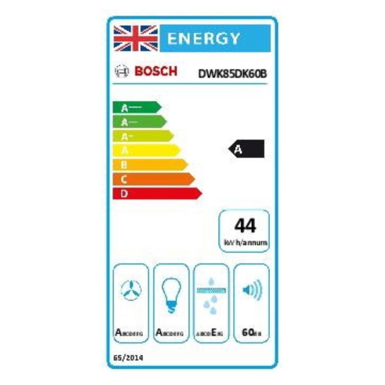 Refurbished Bosch Series 2 DWK85DK60B 80cm Angled Chimney Cooker Hood Black