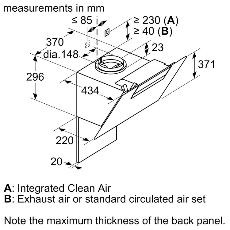 Refurbished Bosch Serie 2 DWK87EM60B 80 cm Angled Chimney Cooker Hood 