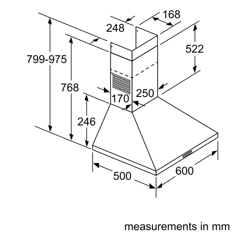 Refurbished Bosch Series 2 DWP64BC50B 60cm Pyramid Chimney Cooker Hood Stainless Steel