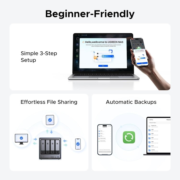 GRADE A1 - UGREEN NASync DXP4800 Plus  8GB RAM 4 Bay SATA Desktop NAS Expansion Enclosure