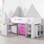 White and Pink Mid Sleeper Cabin Bed with Storage and Desk - Dynamo