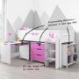 White and Pink Mid Sleeper Cabin Bed with Storage and Desk - Dynamo