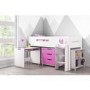 White and Pink Mid Sleeper Cabin Bed with Storage and Desk - Dynamo