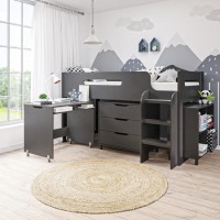 Dark Grey Mid Sleeper Cabin Bed with Storage and Desk - Dynamo 