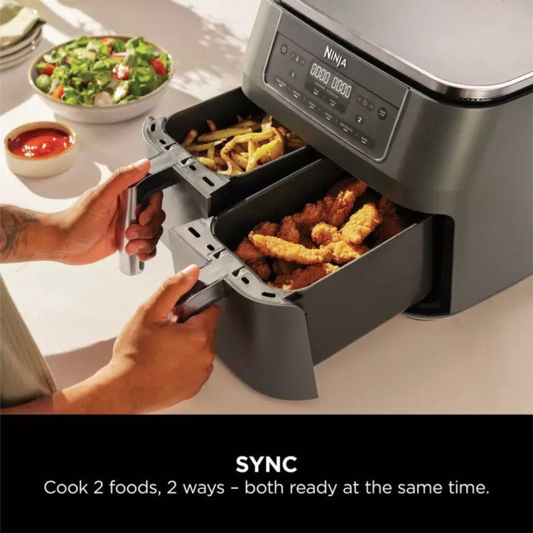 Ninja DZ300UK Dual Zone 6-in-1 7.6L Air Fryer  Gun Metal Grey  Twin Baskets for Healthy Crispy Cooking