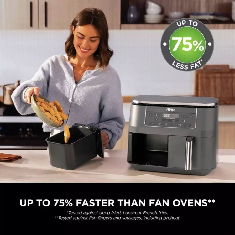 Ninja DZ300UK Dual Zone 6-in-1 7.6L Air Fryer  Gun Metal Grey  Twin Baskets for Healthy Crispy Cooking