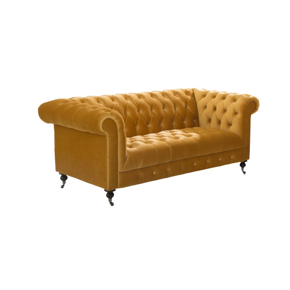 Darby 2 Seater Chesterfield Sofa in Mustard Yellow Velvet - BuyItDirect.ie