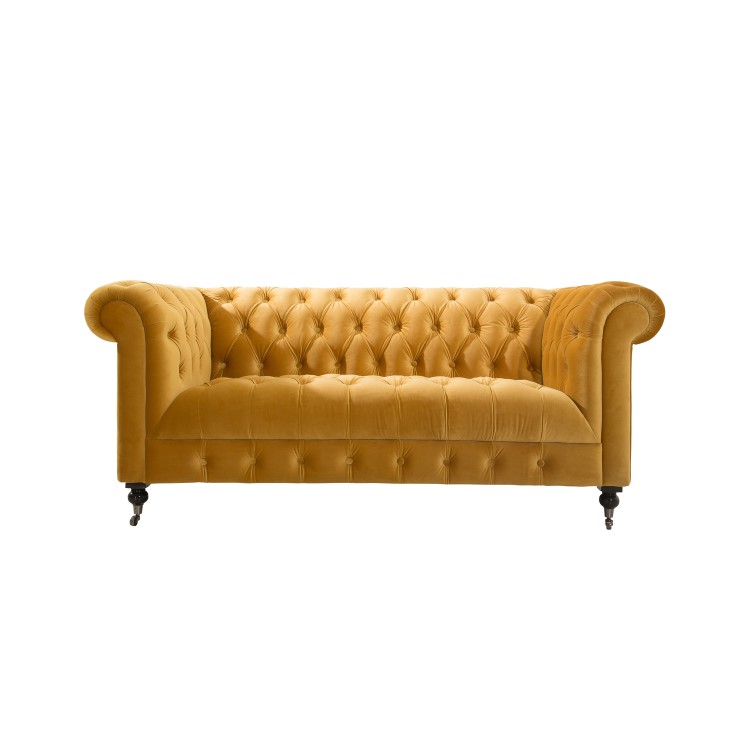Darby 2 Seater Chesterfield Sofa in Mustard Yellow Velvet