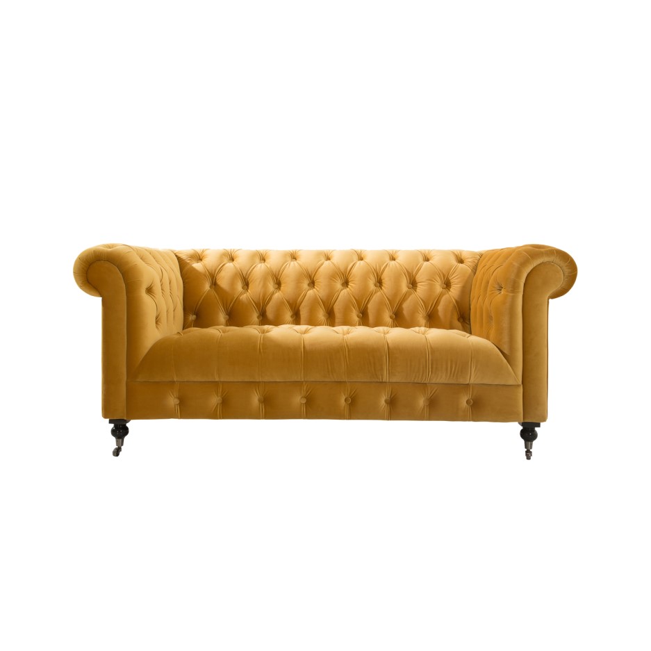 Darby 2 Seater Chesterfield Sofa in Mustard Yellow Velvet - BuyItDirect.ie