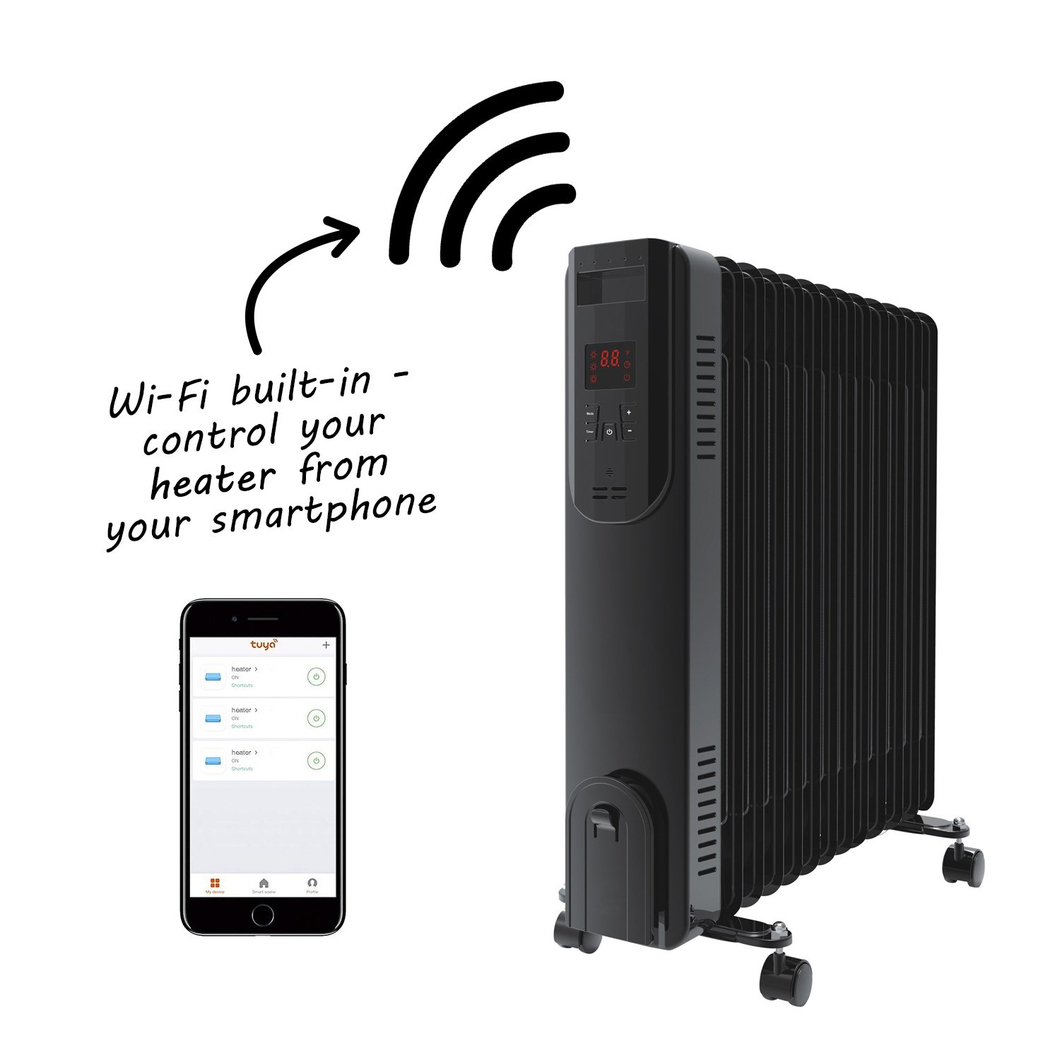 Refurbished electriQ Black Smart WiFi Alexa Oil Filled