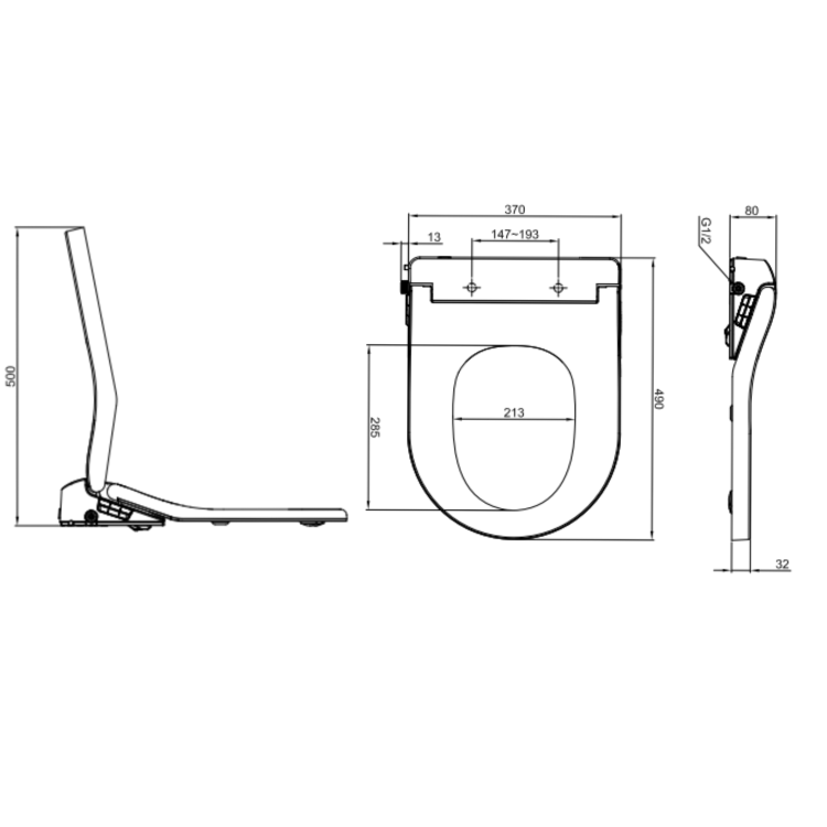 GRADE A1 - Smart Bidet Heated Japanese Toilet Seat with Warm Air Drying and Remote Control - Purificare 