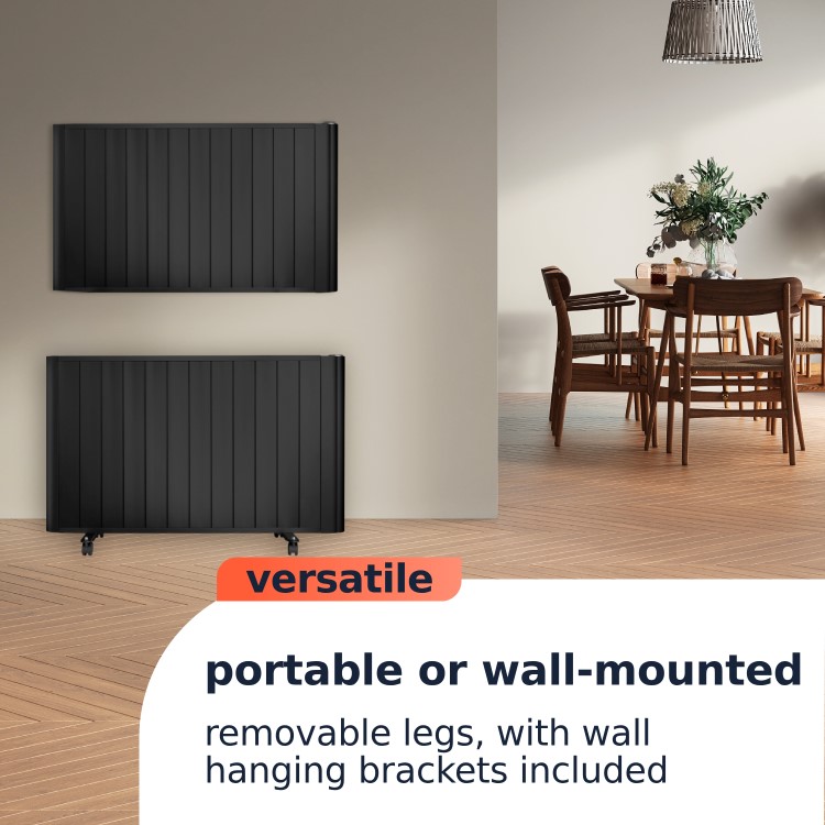 Refurbished electriQ 2000W Smart Electric Designer Aluminium Panel Heater With LED Display - Wall Mountable - Black