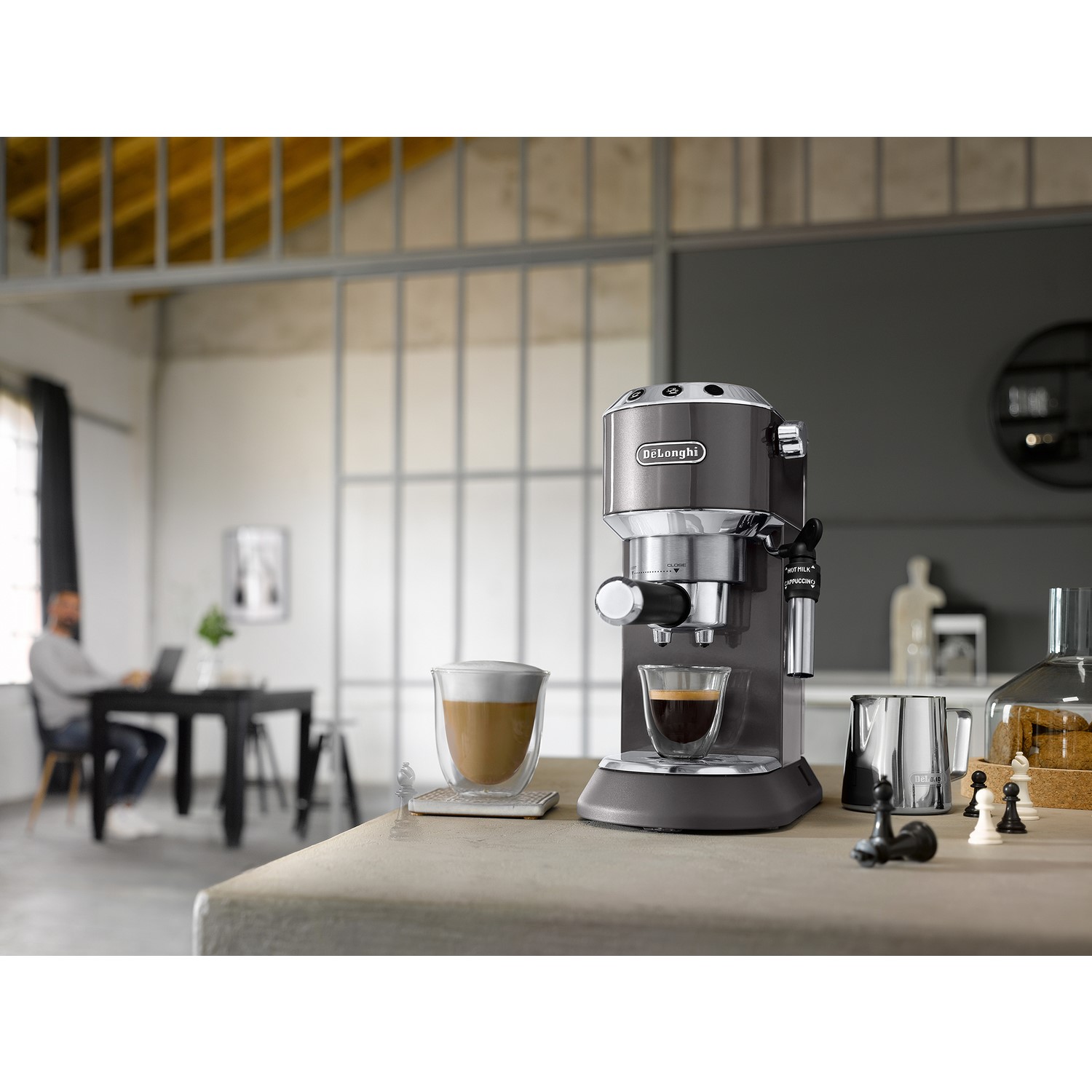 Delonghi Dedica Style Barista Espresso Machine & Cappuccino Maker Metallic Grey BuyItDirect.ie