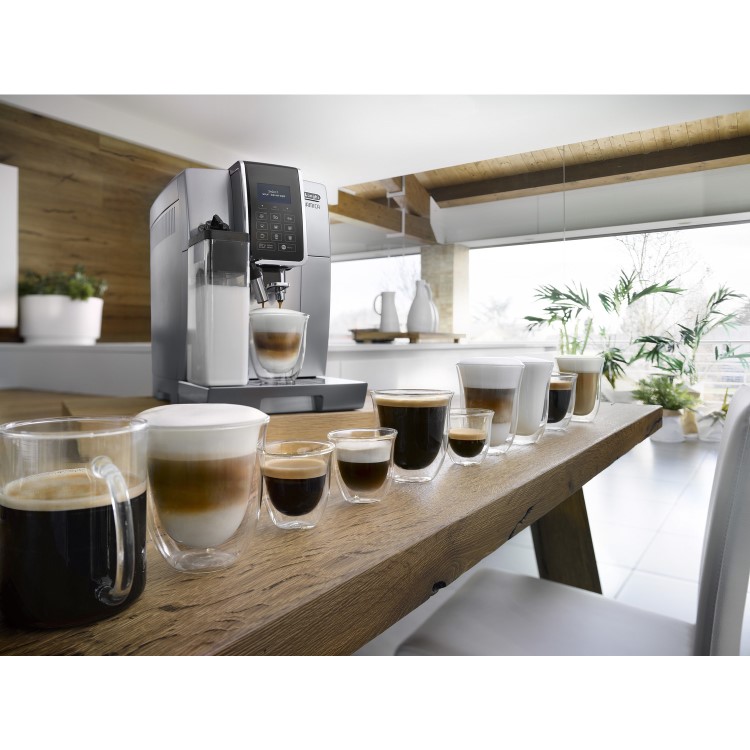 DeLonghi Dinamica Fully Automatic Bean to Cup Coffee Machine - Silver - Includes Free Set of 6 Cappucino Glasses Worth £56.99