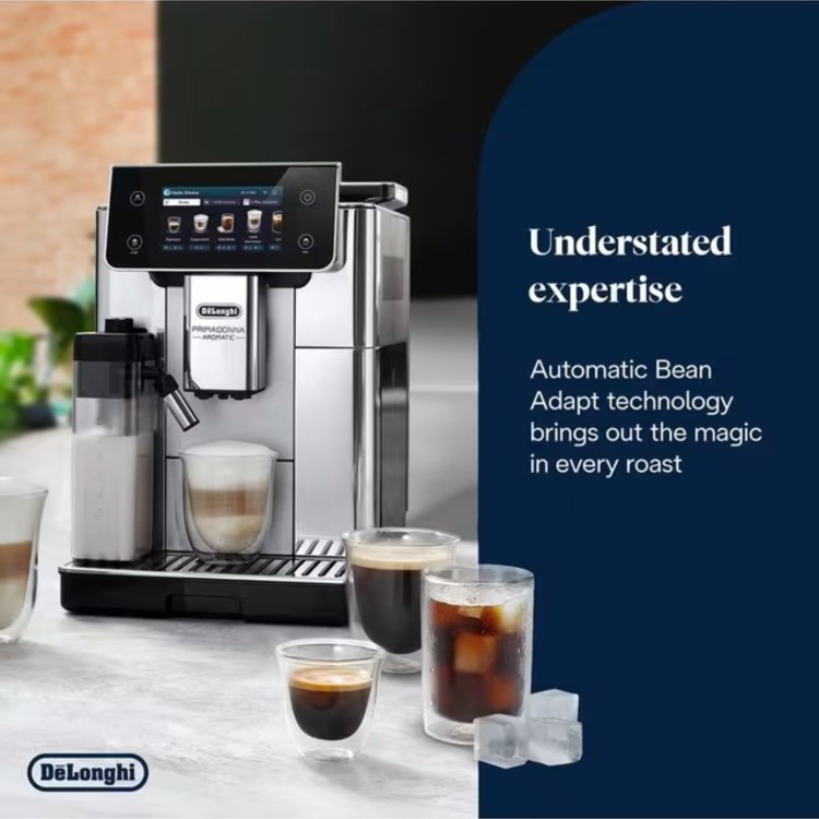 De’Longhi ECAM630.75 PrimaDonna Aromatic – Silver Automatic Bean-to-Cup Coffee Machine with Milk Frother
