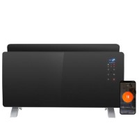 GRADE A1 - electriQ 2000W Smart Curved Designer Glass Panel Heater - Wall Mountable & Bathroom Safe - Black