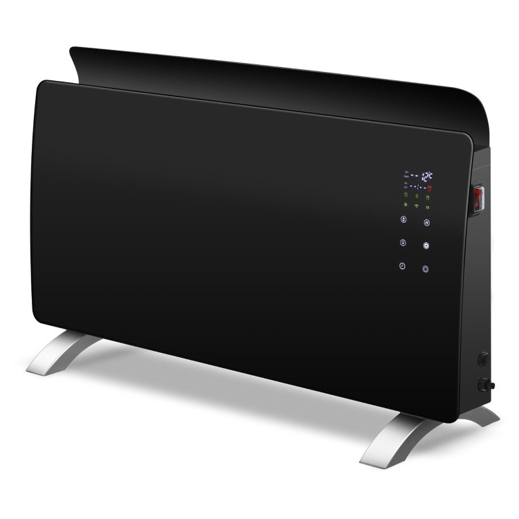 GRADE A1 - electriQ 2000W Smart Curved Designer Glass Panel Heater - Wall Mountable & Bathroom Safe - Black