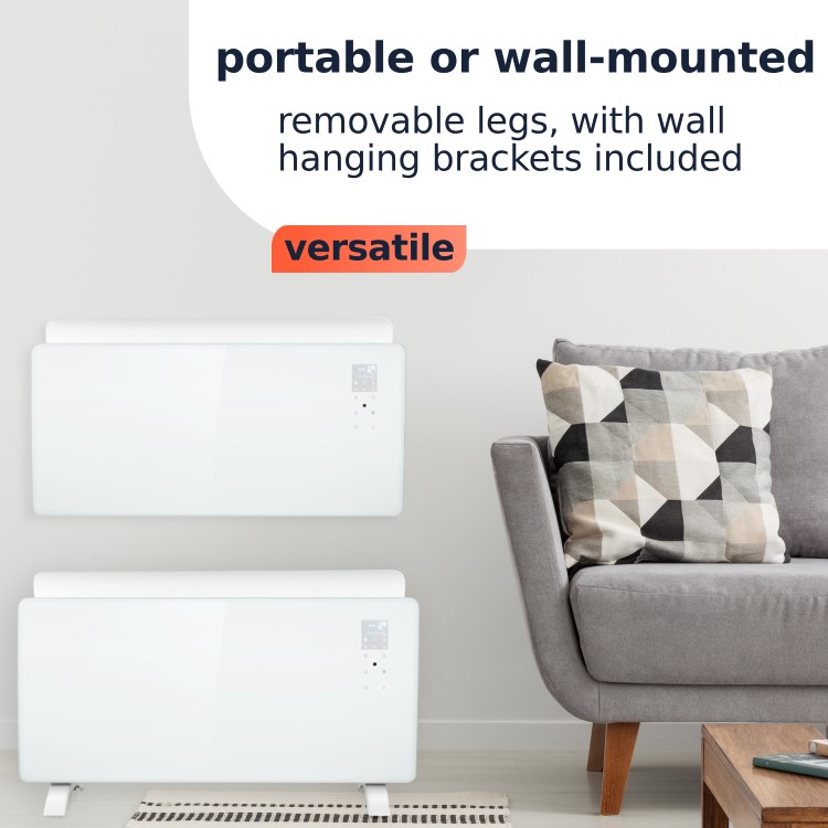 GRADE A1 - electriQ 2000W Smart Curved Designer Glass Panel Heater - Wall Mountable & Bathroom Safe - White