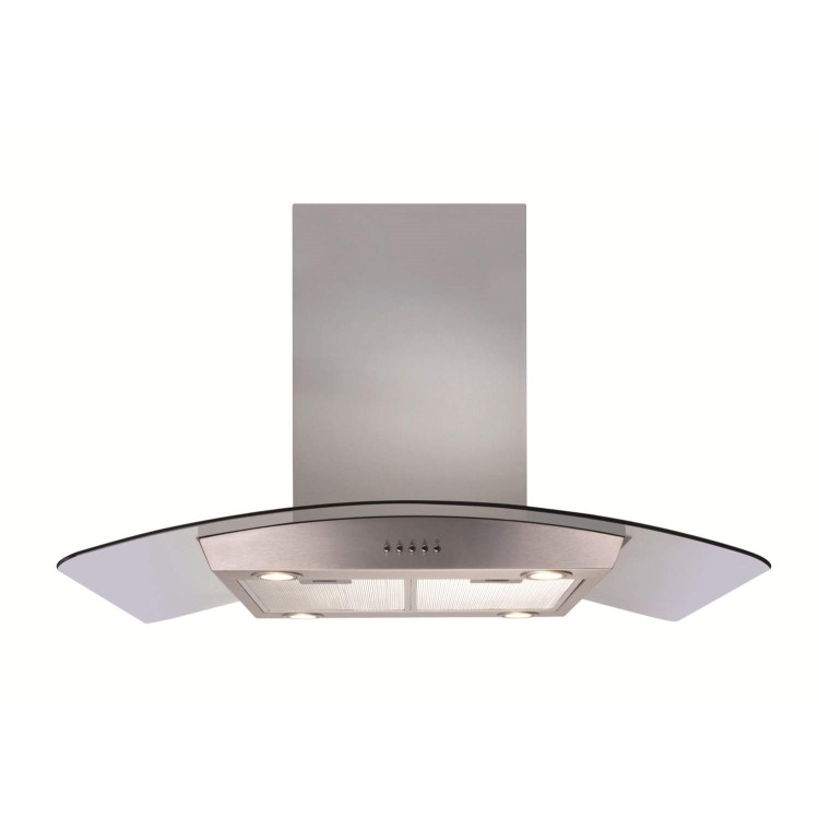 Refurbished CDA ECPK90SS 90cm Curved Glass Island Cooker Hood Stainless Steel