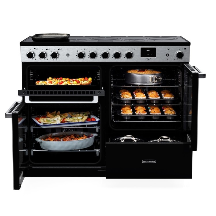 Rangemaster Edge Deluxe 110cm Dual Fuel Range Cooker - Black Glass