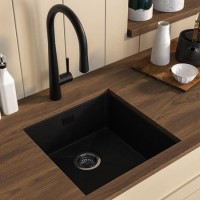 Single Bowl Black Inset Granite Composite Kitchen Sink with Waste Kit - Enza Eden
