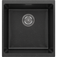 1 Bowl Black Granite Composite Inset or Undermount Kitchen Sink & Waste - 430 x 460mm - Eden