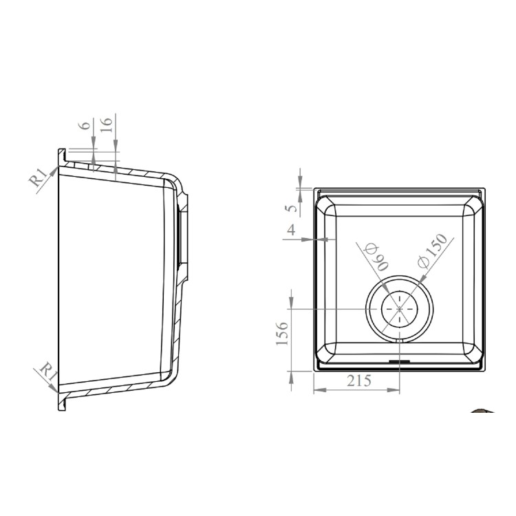 1 Bowl Black Granite Composite Inset or Undermount Kitchen Sink & Waste - 430 x 460mm - Eden