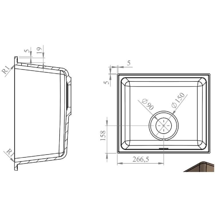 1 Bowl Cream Granite Composite Inset/Undermount Kitchen Sink & Waste Kit - 533 x 457mm - Eden