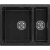 1.5 Bowl Black Granite Composite Inset/Undermount Kitchen Sink & Waste Kit - 555 x 460mm - Eden