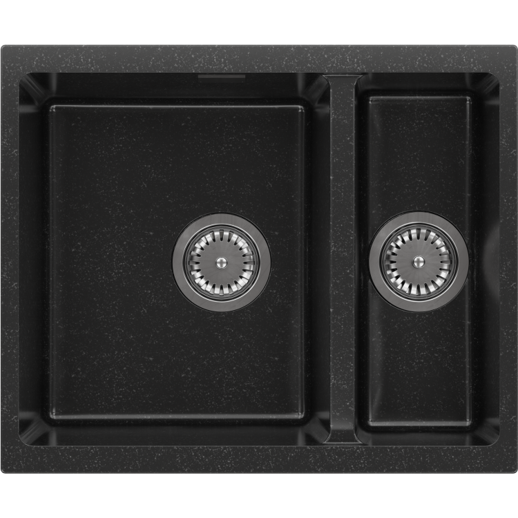 1.5 Bowl Black Granite Composite Inset/Undermount Kitchen Sink & Waste Kit - 555 x 460mm - Eden