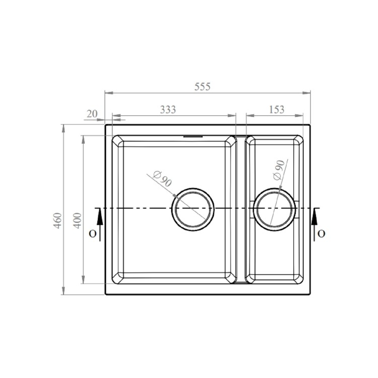 1.5 Bowl Black Granite Composite Inset/Undermount Kitchen Sink & Waste Kit - 555 x 460mm - Eden