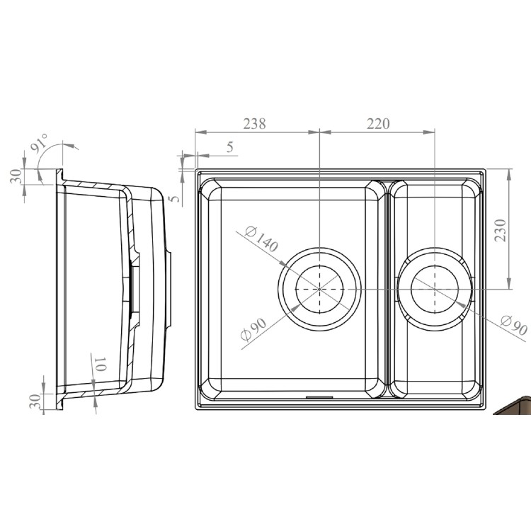 1.5 Bowl White Granite Composite Inset/Undermount Kitchen Sink & Waste Kit - 555 x 460mm - Eden