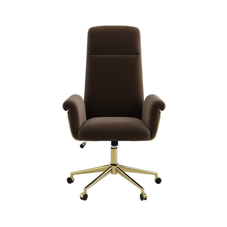 Brown Velvet High Back Swivel Office Chair - Effie