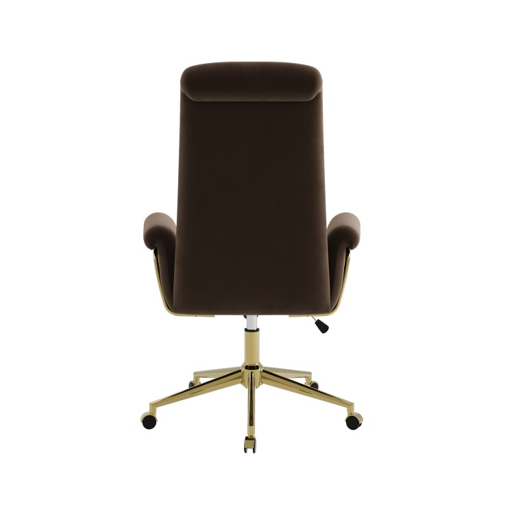 Brown Velvet High Back Swivel Office Chair - Effie