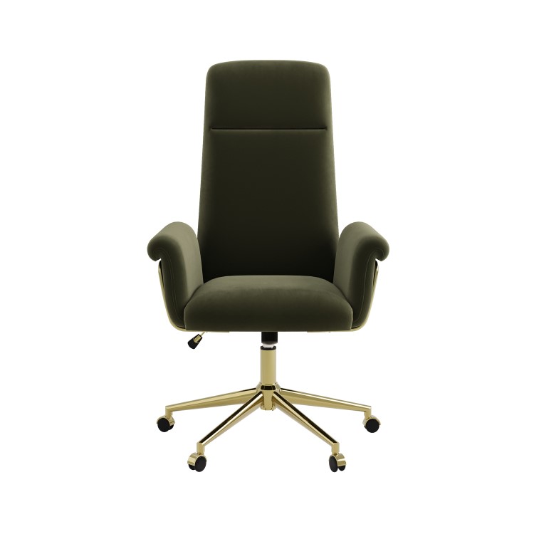Khaki Velvet High Back Swivel Office Chair - Effie