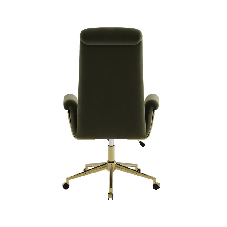 Khaki Velvet High Back Swivel Office Chair - Effie