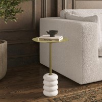 Small Gold and Marble Round Side Table - Effy Small Gold and Marble Round Side Table - Effy