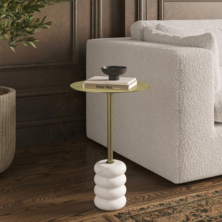 Small Gold and Marble Round Side Table - Effy