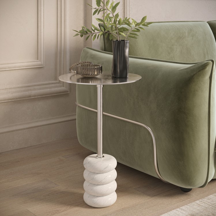 Small Chrome and Marble Round Side Table - Effy